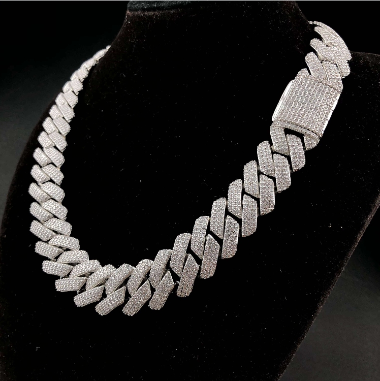 20mm Necklace Moissanite Sterg Sier Cuban k Chain shine now
