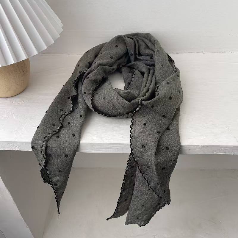 T620 spring and autumn winter cotton and linen scarf retro polka dot long shawl waistcoat neck protection breathable neck scarf literary