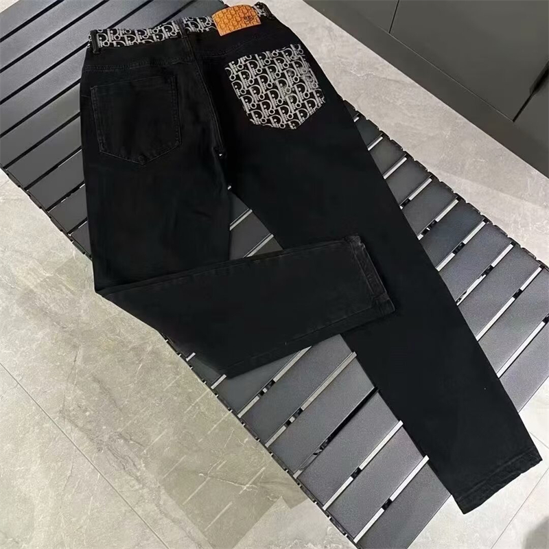 Designer jeans free shipping 2025 new fashionable high-end texture letter printed straight leg jeans pants for men