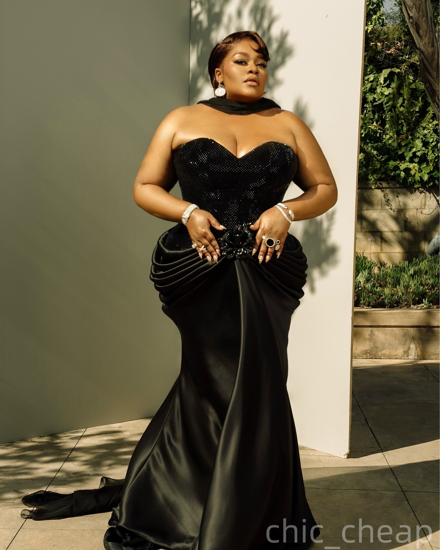 Mermaid Black Plus Size Prom Dresses 2025 Flower Satin Sweetheart Evening Formal Party Second Birthday Engagement Gowns Dress For Special Occasions