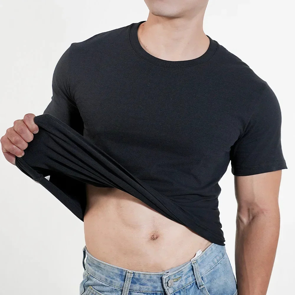 3 mens plain Tshirt casual 100 pure cotton ultrathin slim fit short sleeved fitness top soft white plus size 250430Z