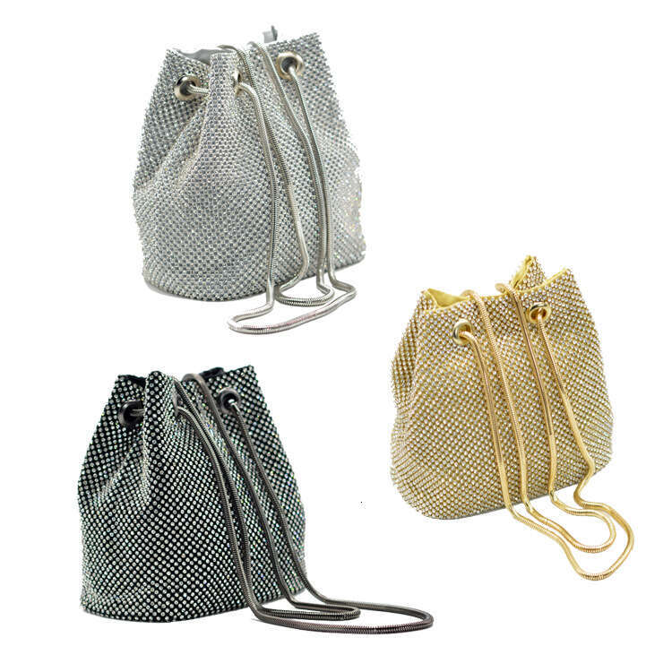 Dinner Bag Dinner With Inlaid Sequins Water Evening Dress Bag Internet Famous Banquet Net Diamond Diagonal Cross Bucket Bag KQ