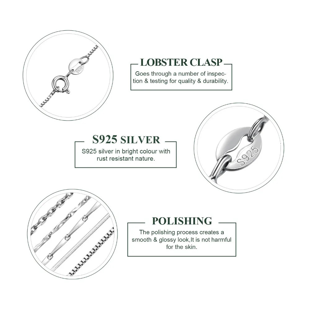 Jewelry genuine 100% 925 sterling silver necklace Ingot twisted trajectory Belcher snake bar Singapore box chain necklace for women 250425