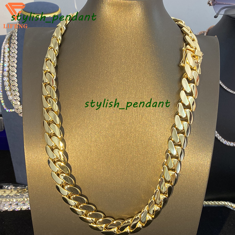 Fashion Jewelry 20mm 14K Gold Plated Cuban Link Chain 925 Sterling Silver Luxury Punk Hiphop Necklace Miami Plain Cuban Necklace