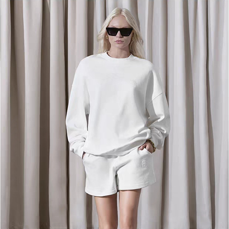 Women Shorts aniness 25s New Classic Letter Embroidery Mid Waist White Summer Cotton Shorts bing Designer Casual Versatile Loose Pullover Hoodie Sweatshirt Top Set
