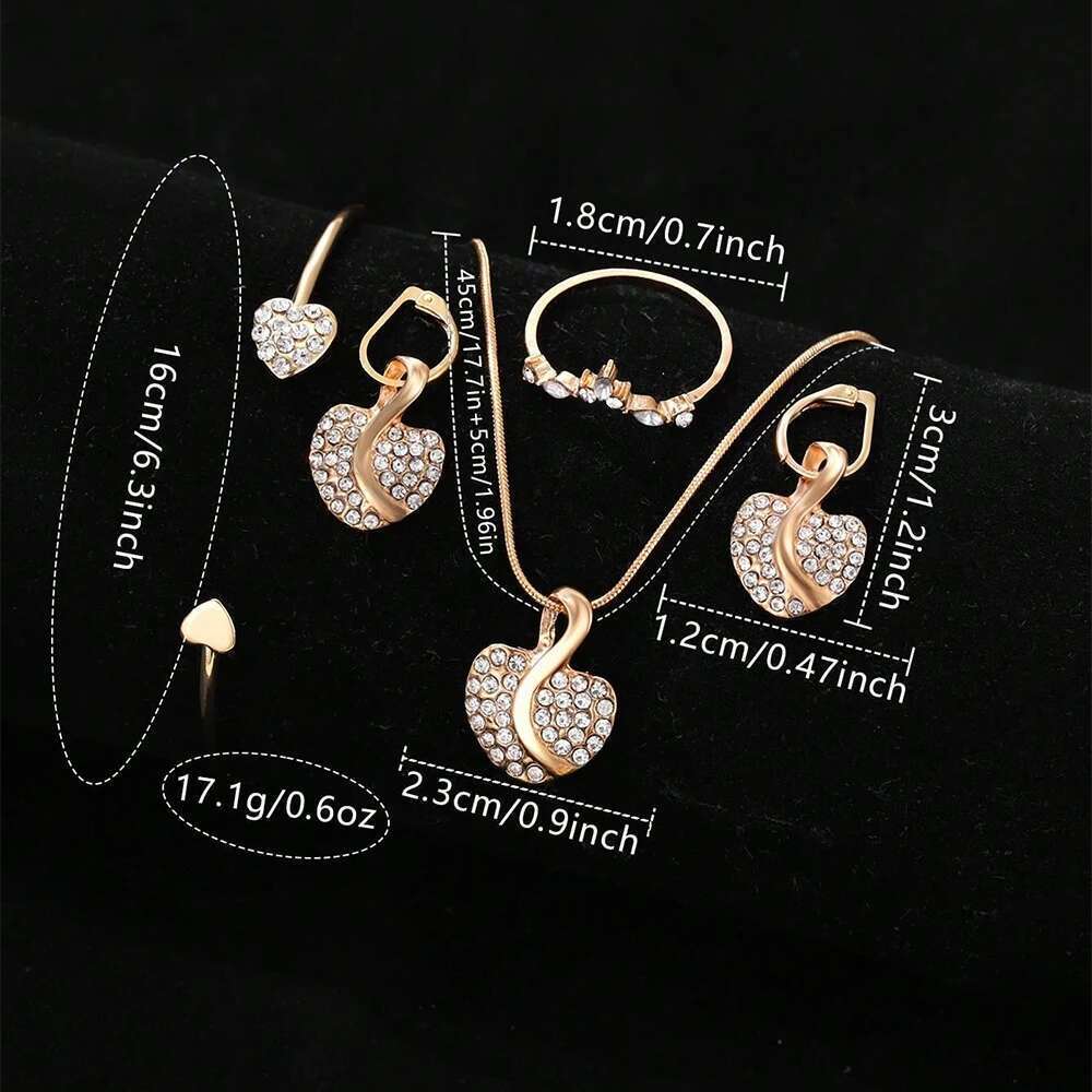 Women's Quartz Watch Gold Women Ring Necklace Earring Rhinestone Fashion Wristwatch Casual Ladies Watches Jewelry Set
