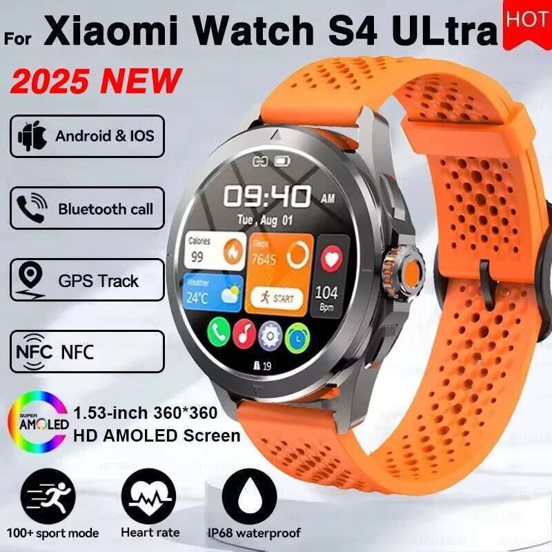S4 Ultra For Xiaomi Smart Bracelet Men Watch AMOLED HD Screen Bluetooth Call GPS Trectory NFC Heart Rate Compass SmartWatches
