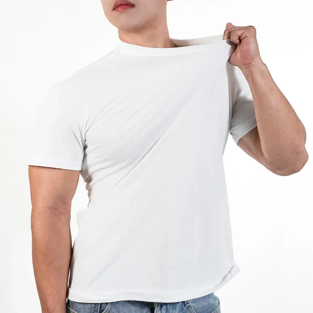 3 mens plain Tshirt casual 100 pure cotton ultrathin slim fit short sleeved fitness top soft white plus size 250430Z