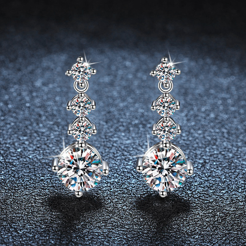 S925 Sterling Silver Moissanite Drop Earrings | Elegant 4-Prong Setting | Sparkling Bridal Jewelry for Women
