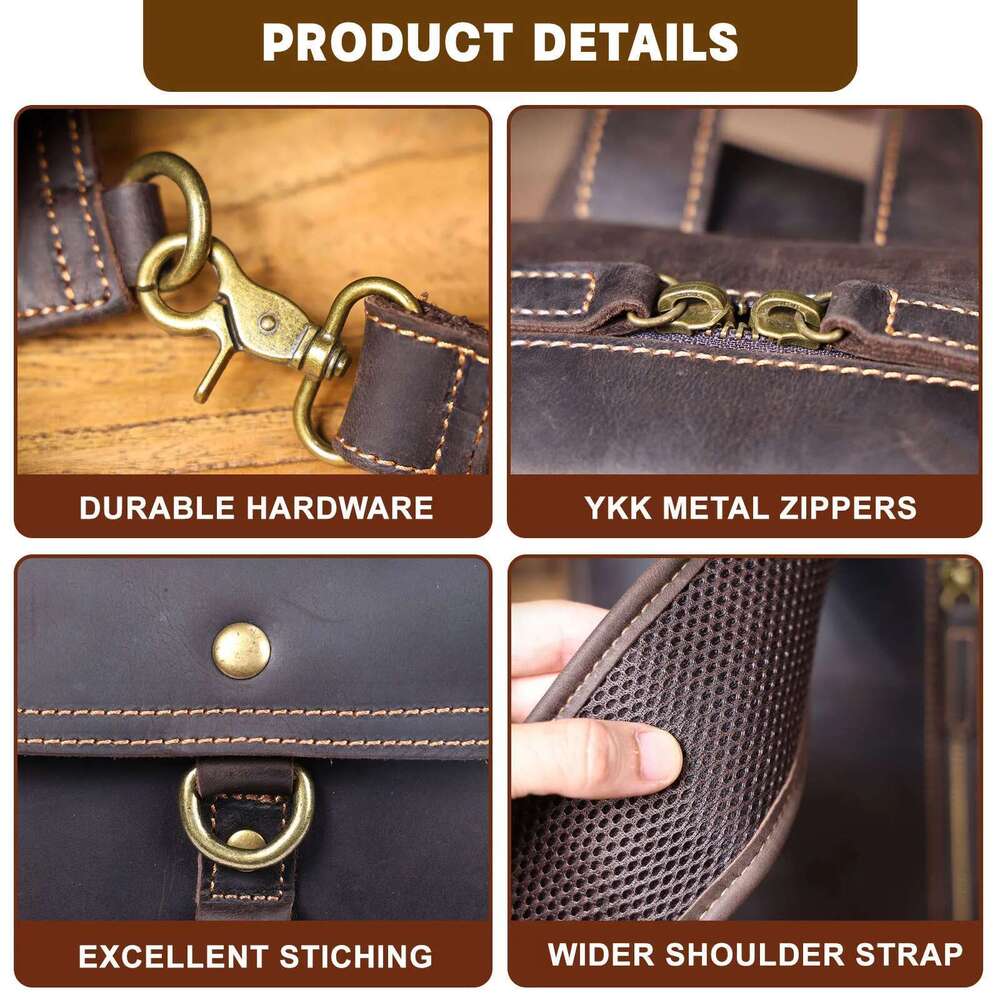 Vintage Genuine Chest For Men Full Grain Leather Crossbody Sling Bag Daypack Large Capacity