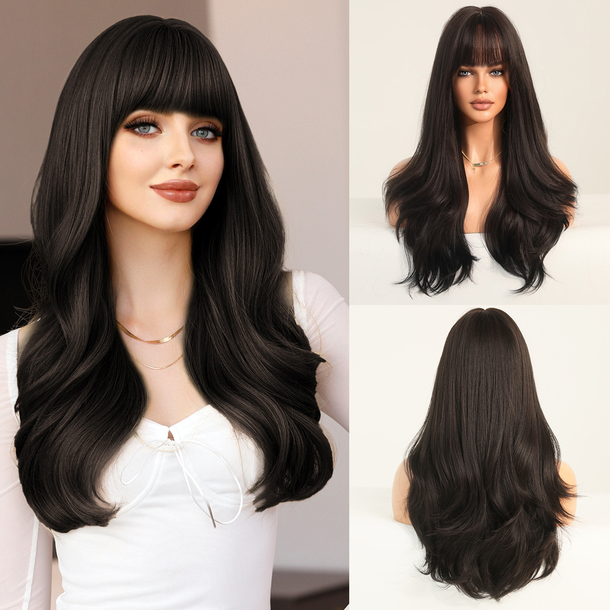 selling Hot womens natural gold long curly hair with bangs Taylor Swifts same blonde synthetic wig