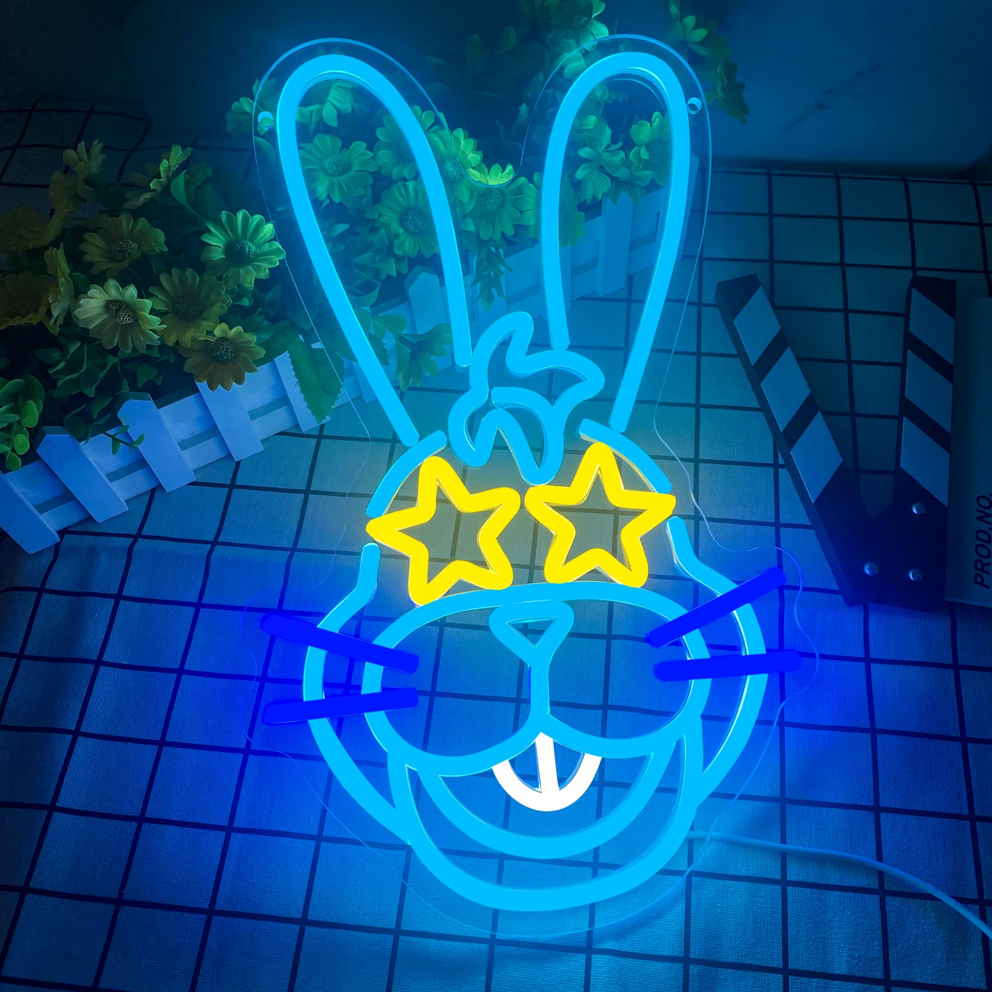 Bonnie Rabbit Neon Signs for Wall Decor,Dimmable Cartoon Fnaf Bunny Neon Light,USB Powered Game Sign for Bedroom Gaming Room Man Cave Bar Birthday Gif