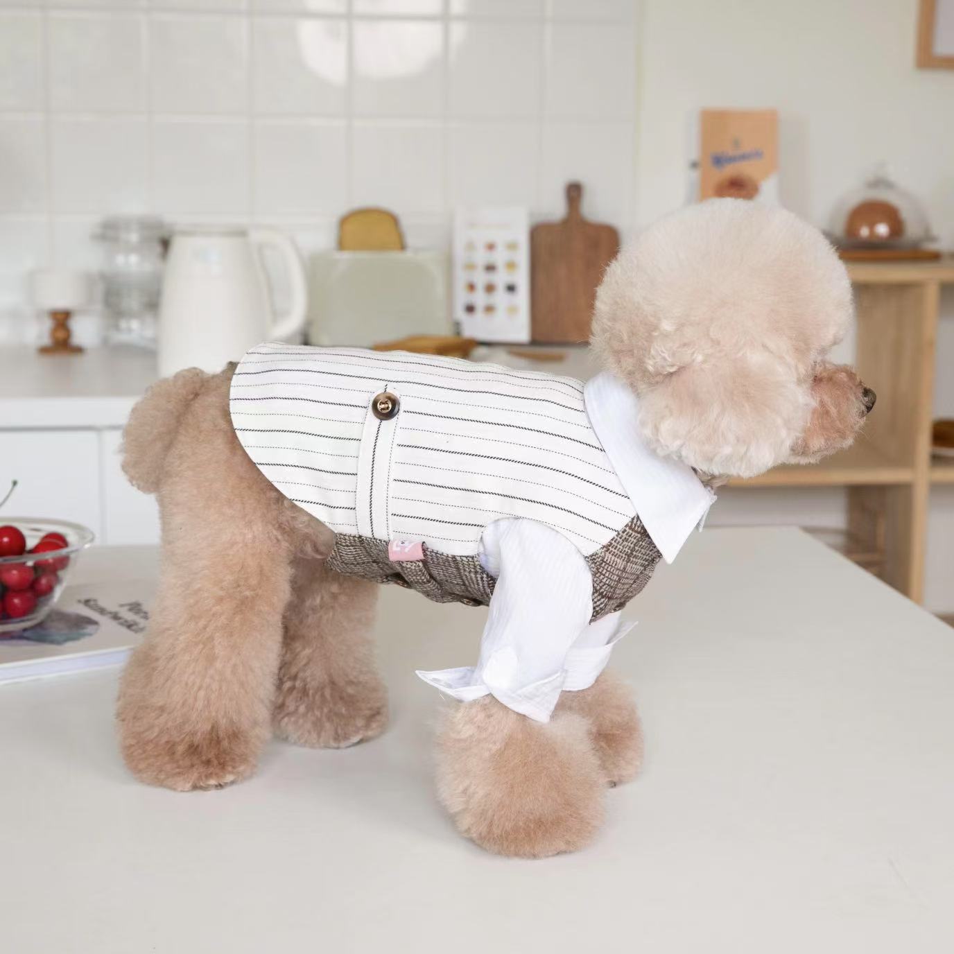 T00123 Autumn and winter pet British style vest wedding male dog dress striped coat cardigan dog outerwear suit Teddy Bichon
