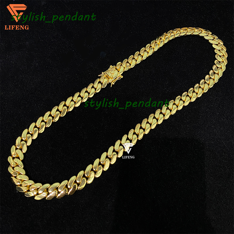 18k Gold Plated Cuban Chains Plain Necklace 14MM Custom Rapper Men Hip Hop Cuban Link Chain