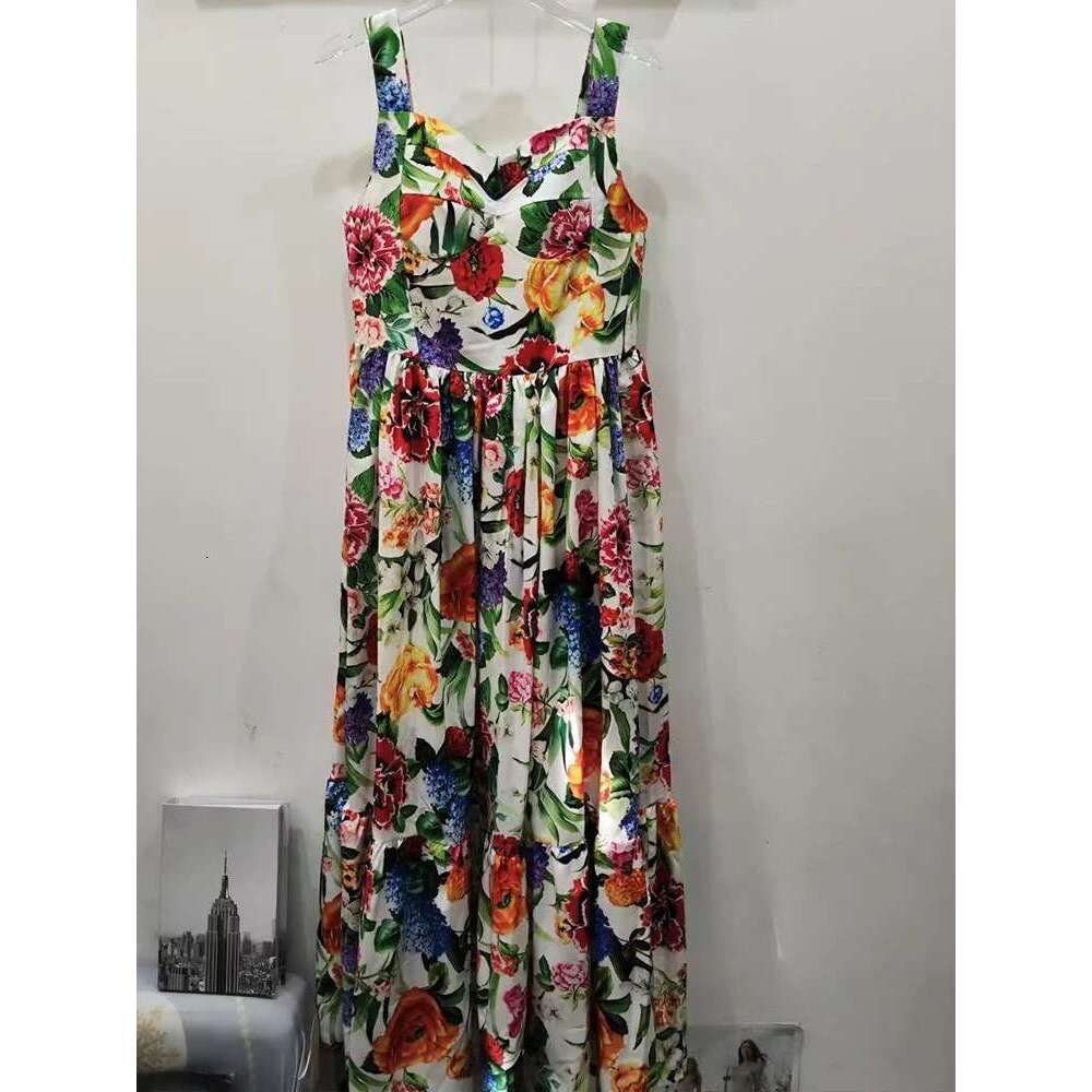 Fashion Clothing Women 2025 Summer Women's New Peach Heart Printed High Waist Dress Elegant Temperament Long Holiday Beach Skirt With Suspenders.