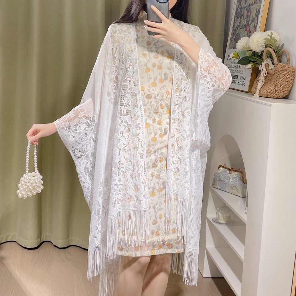 KK5 Chinese cheongsam shawl women's new style outerwear cardigan spring and summer thin temperament lace hollow tassel ancient style shawl