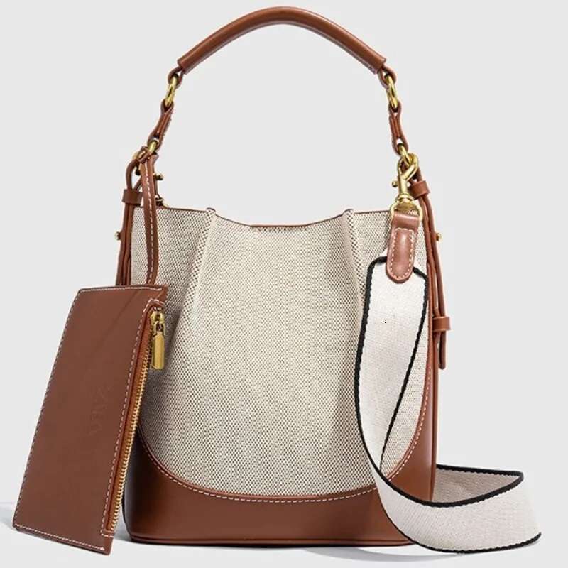 Large Capacity Wide Strap Single Shoulder Bundle Mouth Handheld Crossbody Bucket Bag