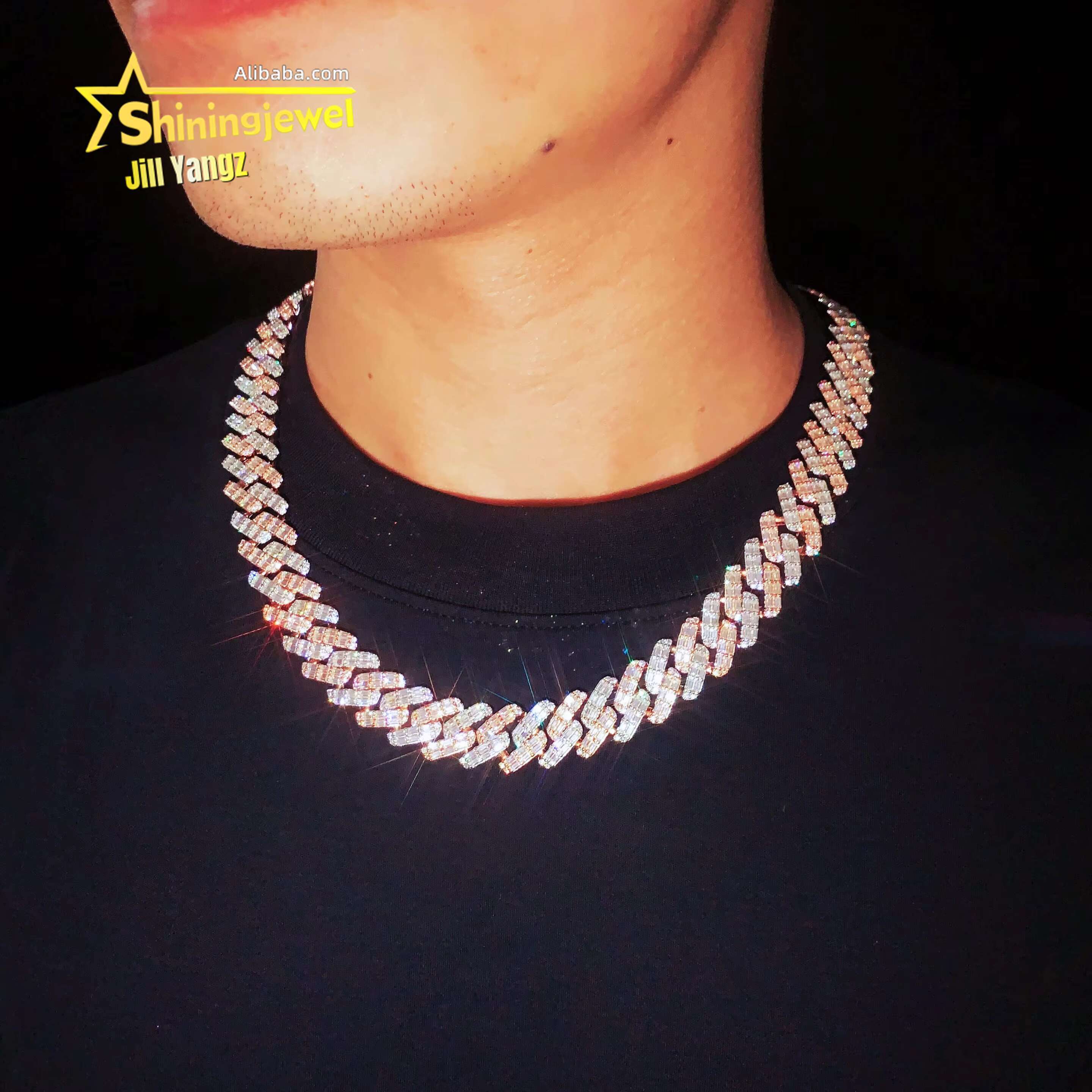 15mm Full Baguette Cuban Links Top Quality Rapper Jewelry Iced Out Moissanite Diamond Cuban Chain