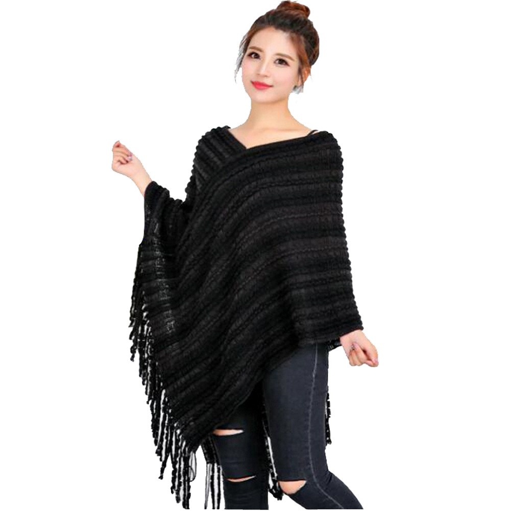 K603 European and American knitted cape shawl color matching autumn and winter tassel pullover shawl women