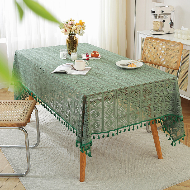 W45 American retro crochet tablecloth woven hollow tablecloth non-slip cover tablecloth beige hollow cloth placemat