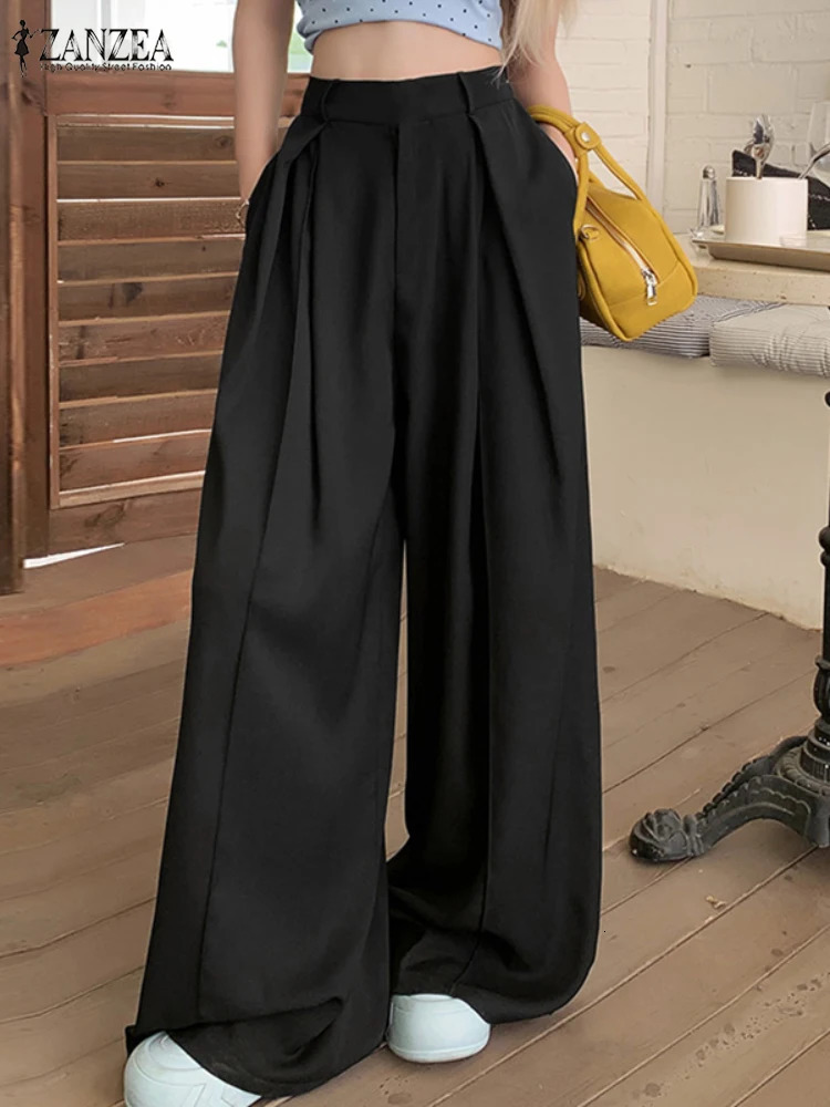 ZANZEA Summer Mens Street Clothing Womens High Waist Bag Pantalon Elegant Loose Wide Leg Pants Fashion OL Wok Palazzo Oversized 250427