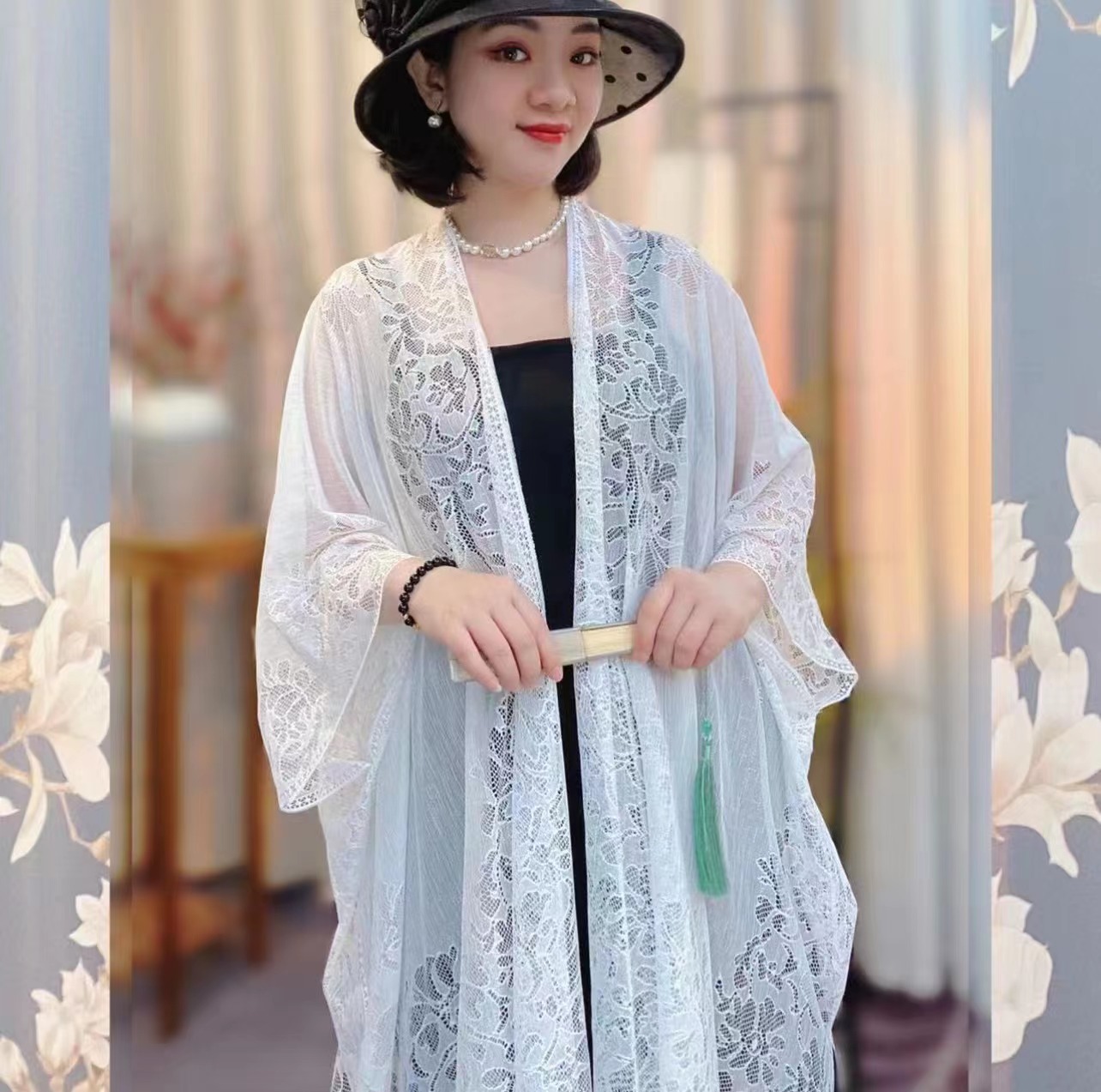 K606 Summer Chinese retro all-match thin sunscreen shawl hollow tassel cape outer wear cheongsam cardigan jacket cape