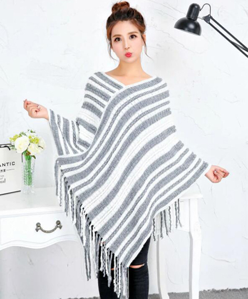 K603 European and American knitted cape shawl color matching autumn and winter tassel pullover shawl women