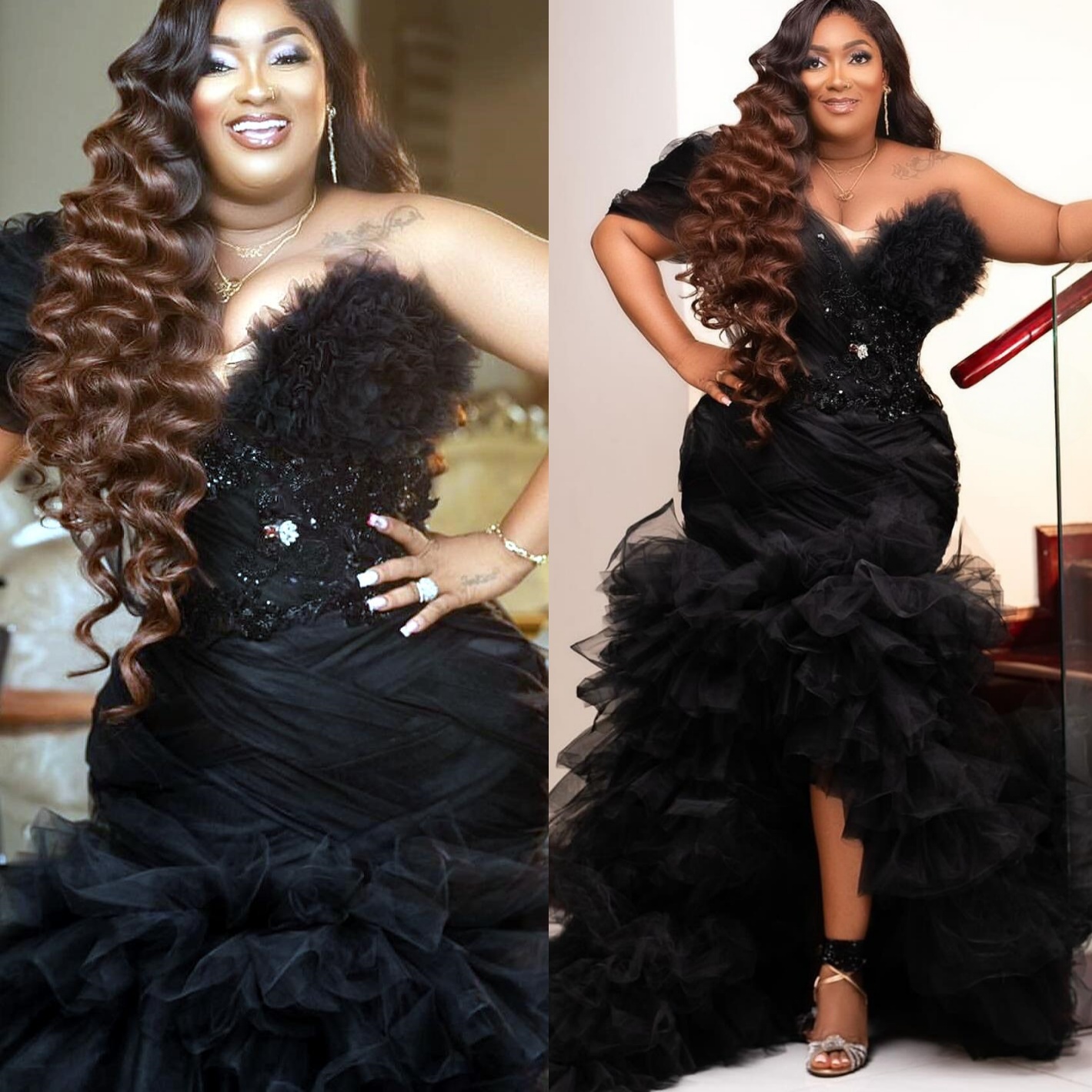 Mermaid Black Plus Size Prom Dresses 2025 Lace Beaded One Shoulder Tulle Evening Formal Party Second Birthday Engagement Gowns Dress For Special Occas