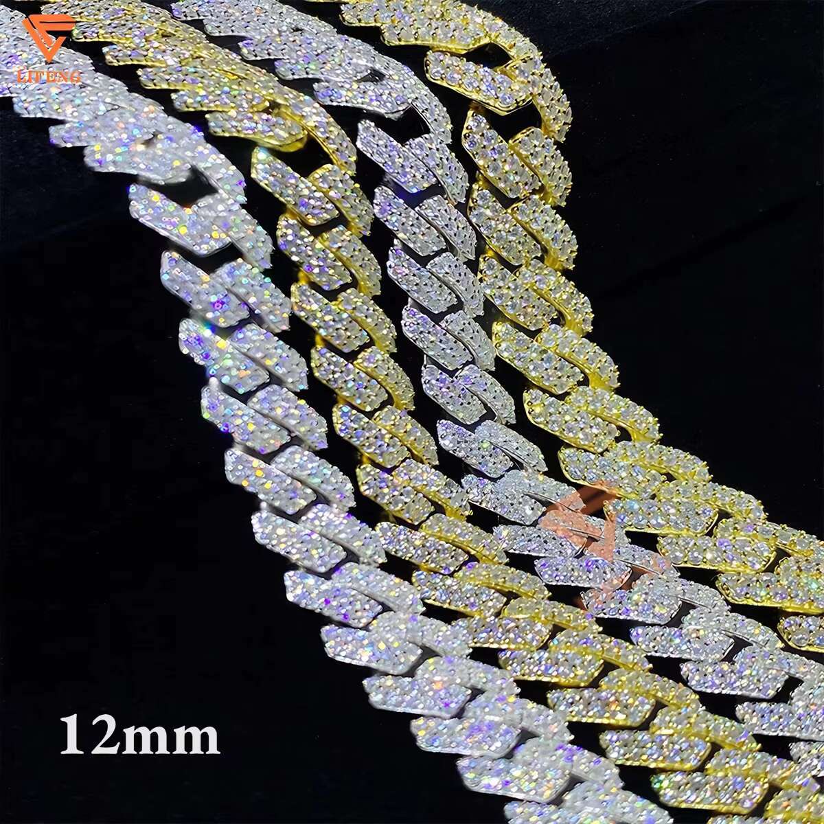 Pass Diamond Tester Moissanite 12mm Cuban Link Chain 925 Silver Gold Plated Full Iced Out Hip Hop Necklace Mossinate Jewelry