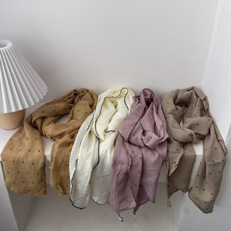 T620 spring and autumn winter cotton and linen scarf retro polka dot long shawl waistcoat neck protection breathable neck scarf literary