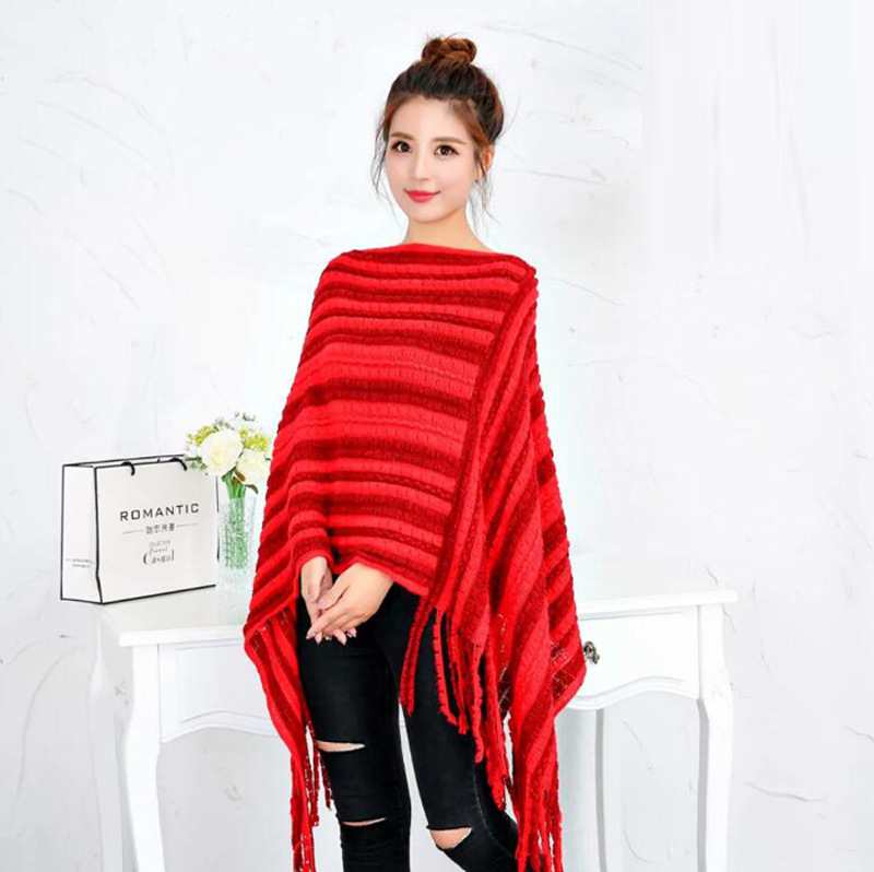 K603 European and American knitted cape shawl color matching autumn and winter tassel pullover shawl women