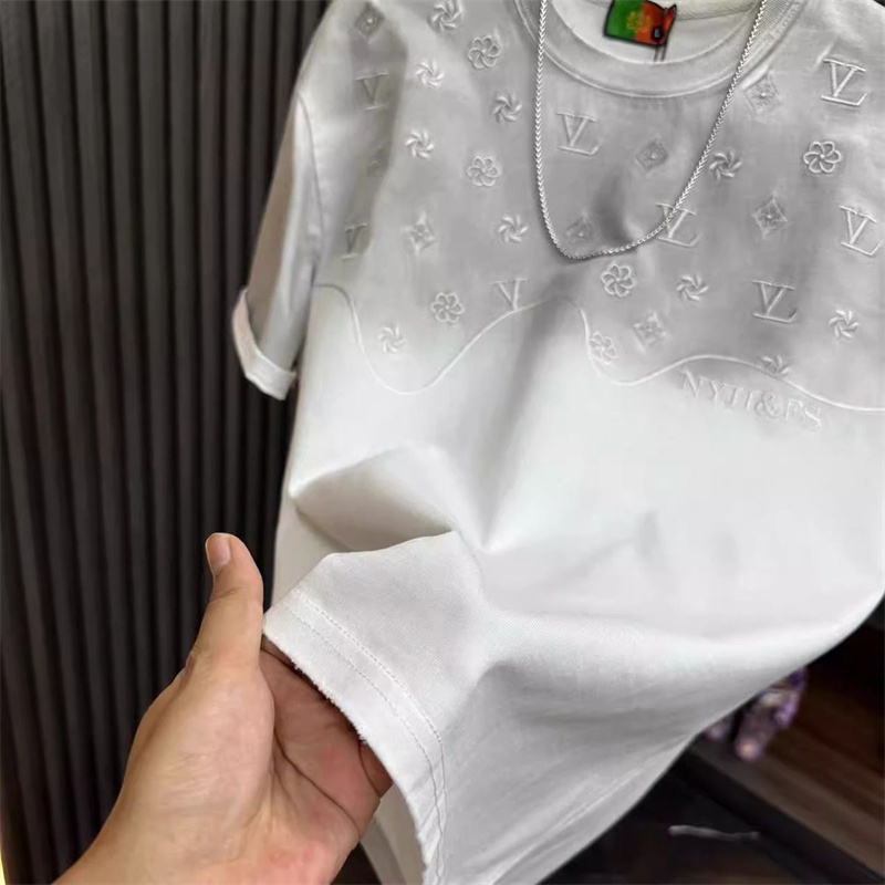 Free shipping designer Mens T-Shirts 2025 Summer Round Neck Embroidered Short Sleeve T-shirt with Dyeing Fashionable and Versatile Casual Half Sleeve
