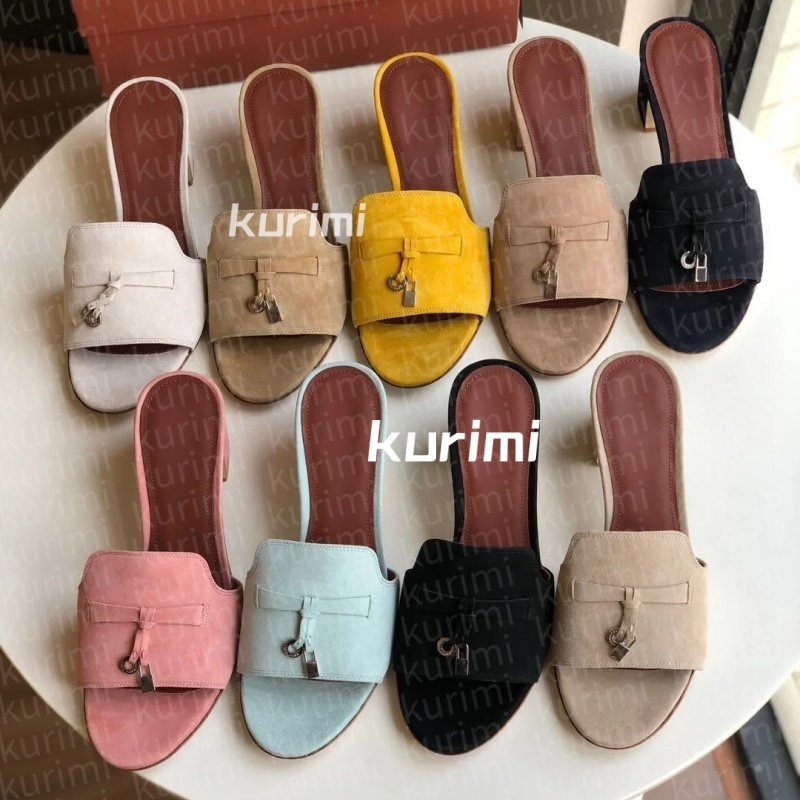 Designer Women Summer Charms Mule Leather Slippers Suede Goatskin Slippers Shoes Charms Sandal Designers Slippers summer luxury Dermal sole Wool Loafers size 35-42