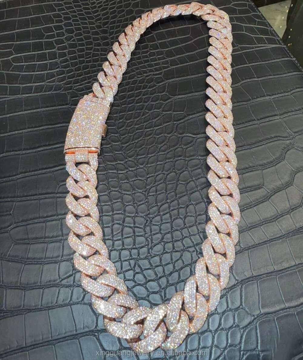 Iced Out Moissanite Heavy Chain for Men 13mm-22mm Width S925 Solid Silver Gold Plated VVS Moissanite Diamond Cuban Link Chain