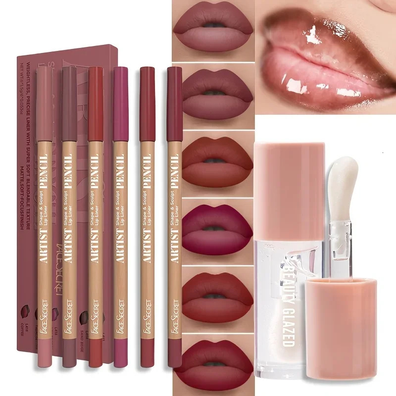 7-piece lip set velvet matte waterproof lip linerlip oil set durable matte lip pencil lip liner makeup set 250429