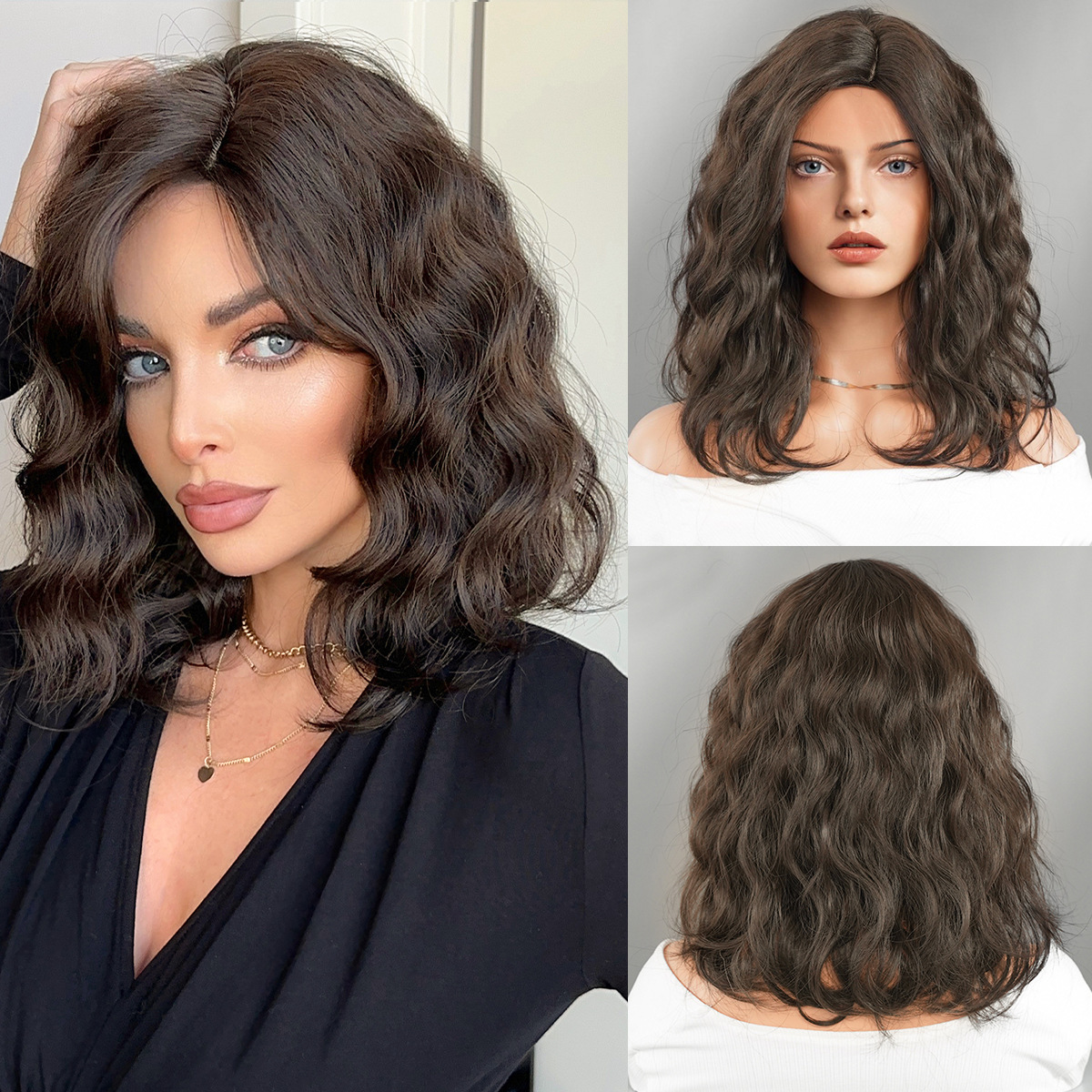 for Wig women with medium to long curly hair short wavy hair split hair anti-aging synthetic high-temperature silk wig cover