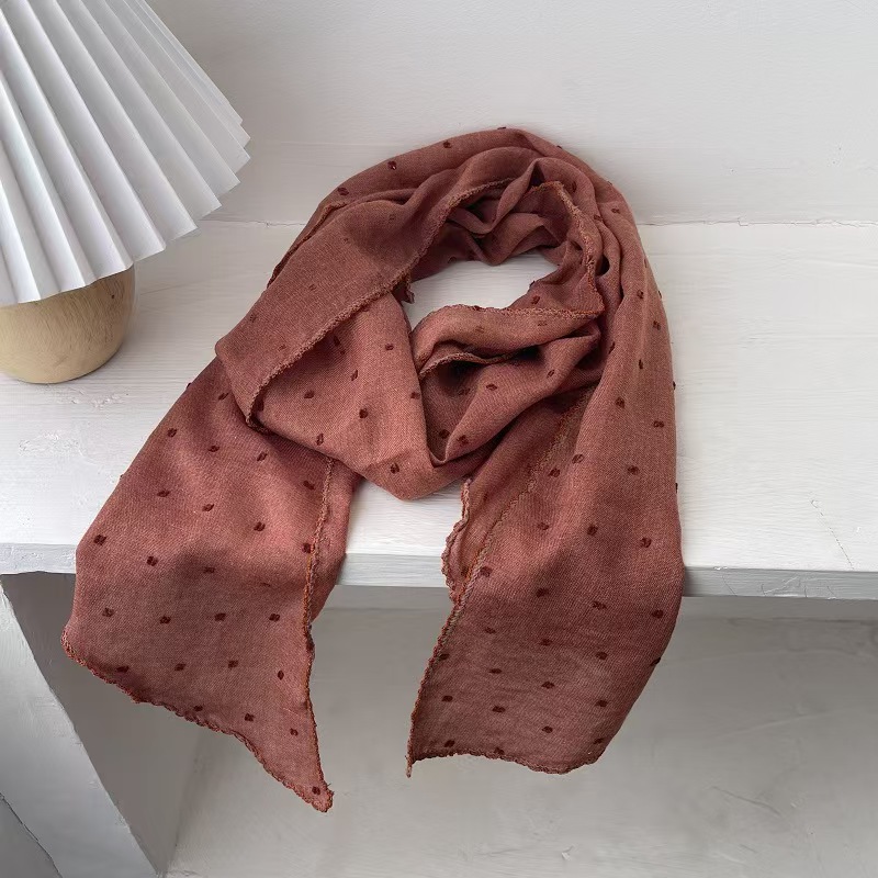 T620 spring and autumn winter cotton and linen scarf retro polka dot long shawl waistcoat neck protection breathable neck scarf literary