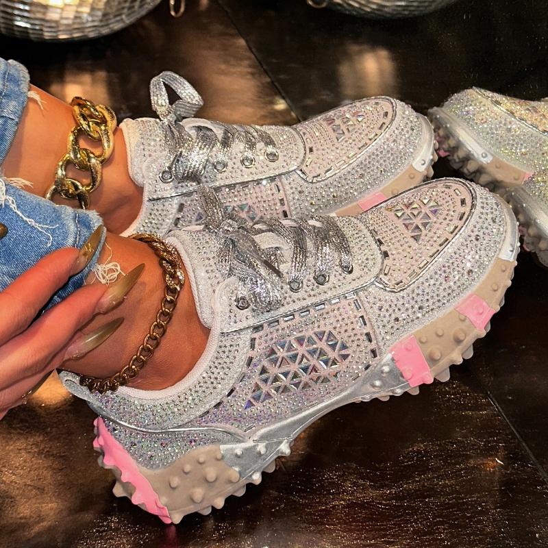 Women's Sport Shoes Crystal Sneakers Casual Fashion Anti slip Shoes Platform Shoes Woman 2025 Designer Brand Hiking Running Shoes Luxury Tennis S