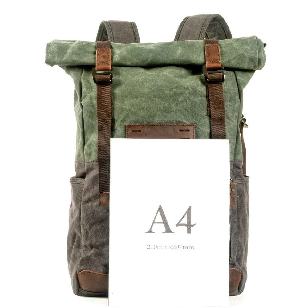 Europe And The United States Retro Bag Oil Wax Canvas Contrast Outdoor Hiking Backpack Student Schoolbag