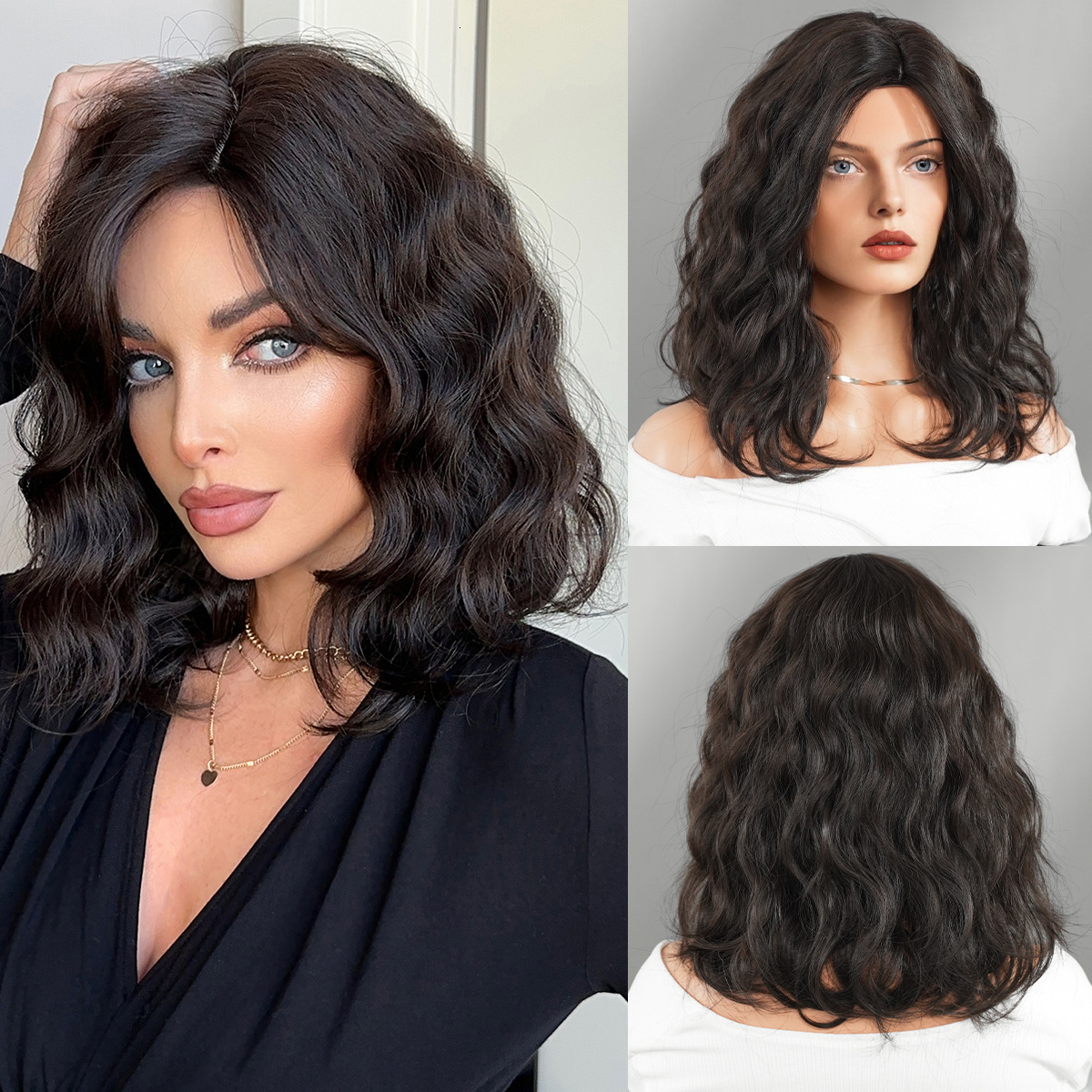 for Wig women with medium to long curly hair short wavy hair split hair anti-aging synthetic high-temperature silk wig cover