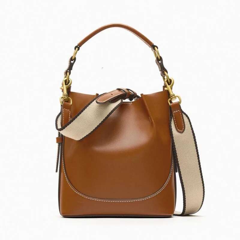 Large Capacity Wide Strap Single Shoulder Bundle Mouth Handheld Crossbody Bucket Bag