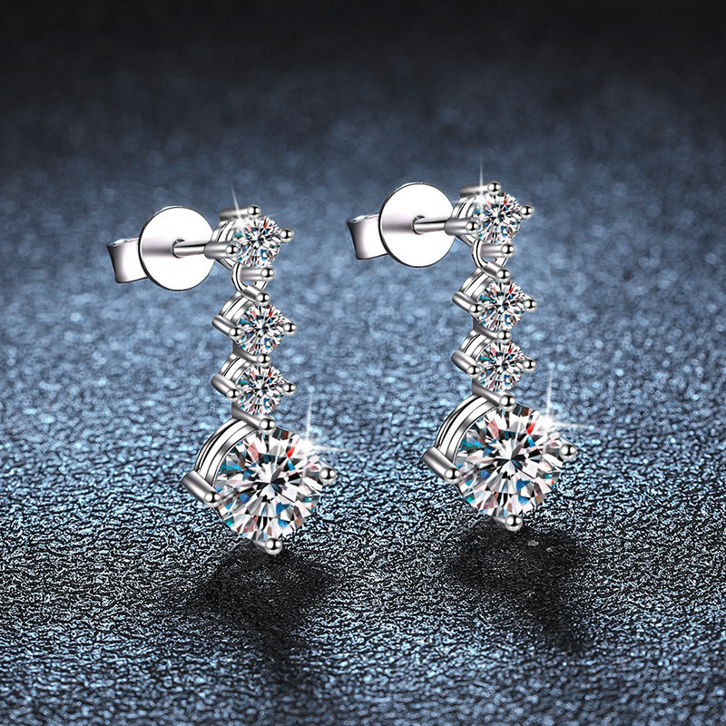 S925 Sterling Silver Moissanite Drop Earrings | Elegant 4-Prong Setting | Sparkling Bridal Jewelry for Women