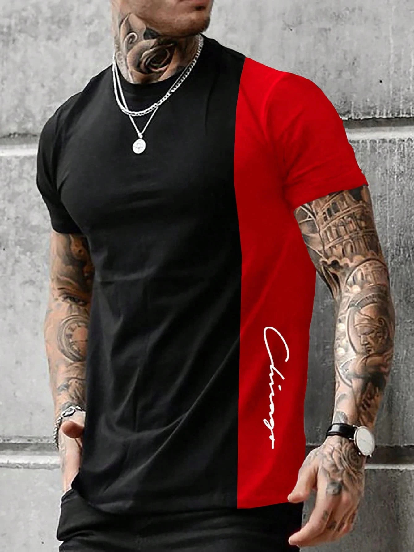 Mens Tshirt suitable for mens collar short sleeved letter casual digital printing fast drying training suit 250430Z