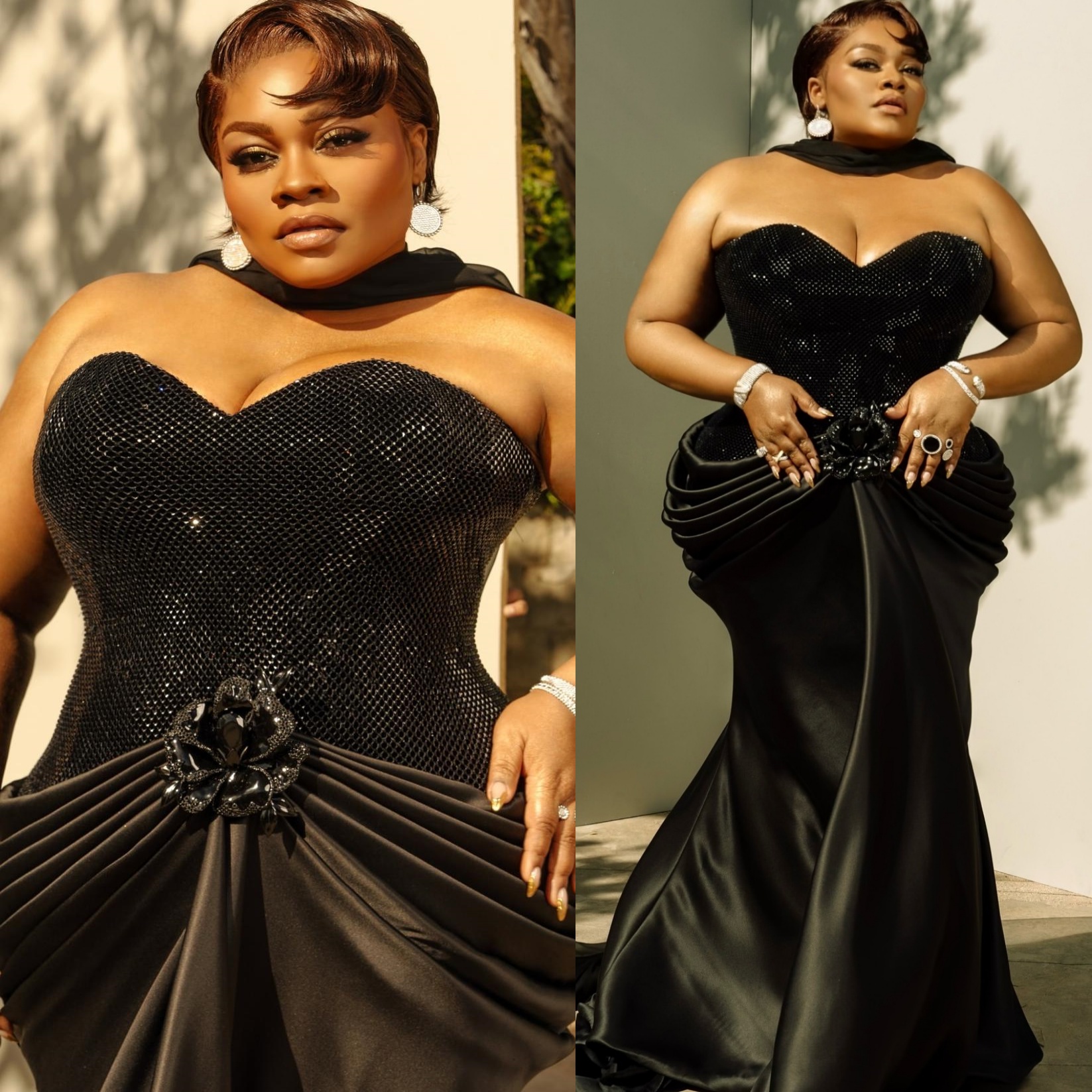 Mermaid Black Plus Size Prom Dresses 2025 Flower Satin Sweetheart Evening Formal Party Second Birthday Engagement Gowns Dress For Special Occasions