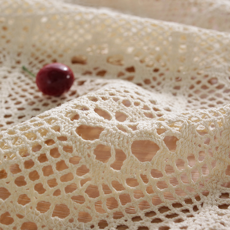 W44 American retro crochet tablecloth woven hollow tablecloth non-slip cover tablecloth beige hollow cloth placemat