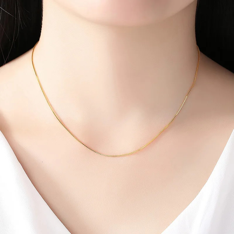 HON Pure 14k gold-plated necklace for women real gold box/cross/snake bone/water wave/Kravik chain jewelry 250425