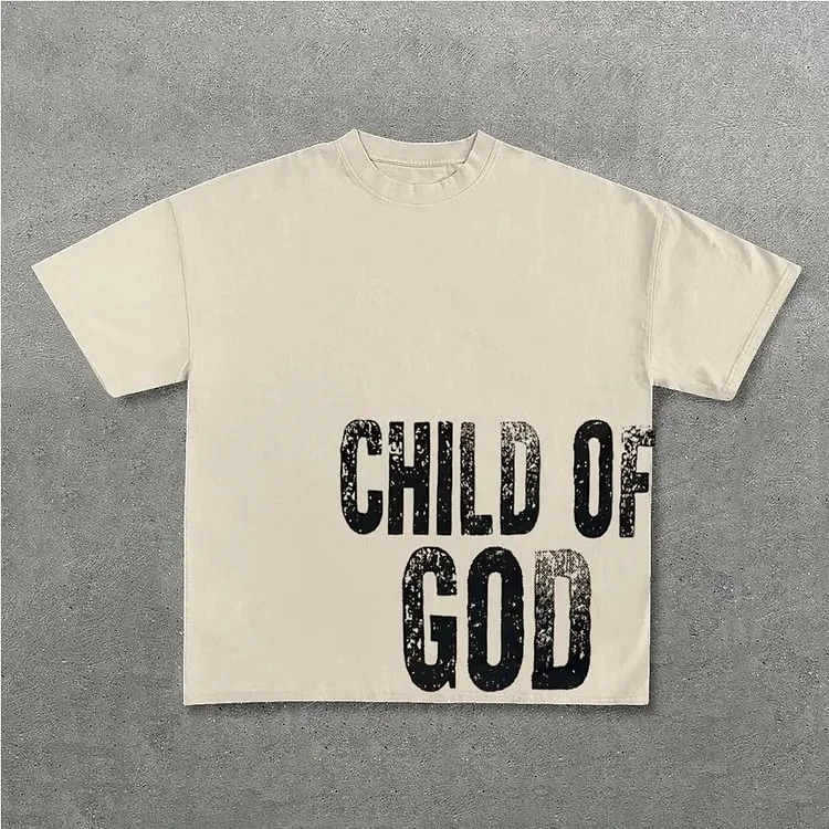 Retro Son of God pattern 100 pure cotton Tshirt for mens Y2K summer short sleeved retro oversized womens top 250430Z