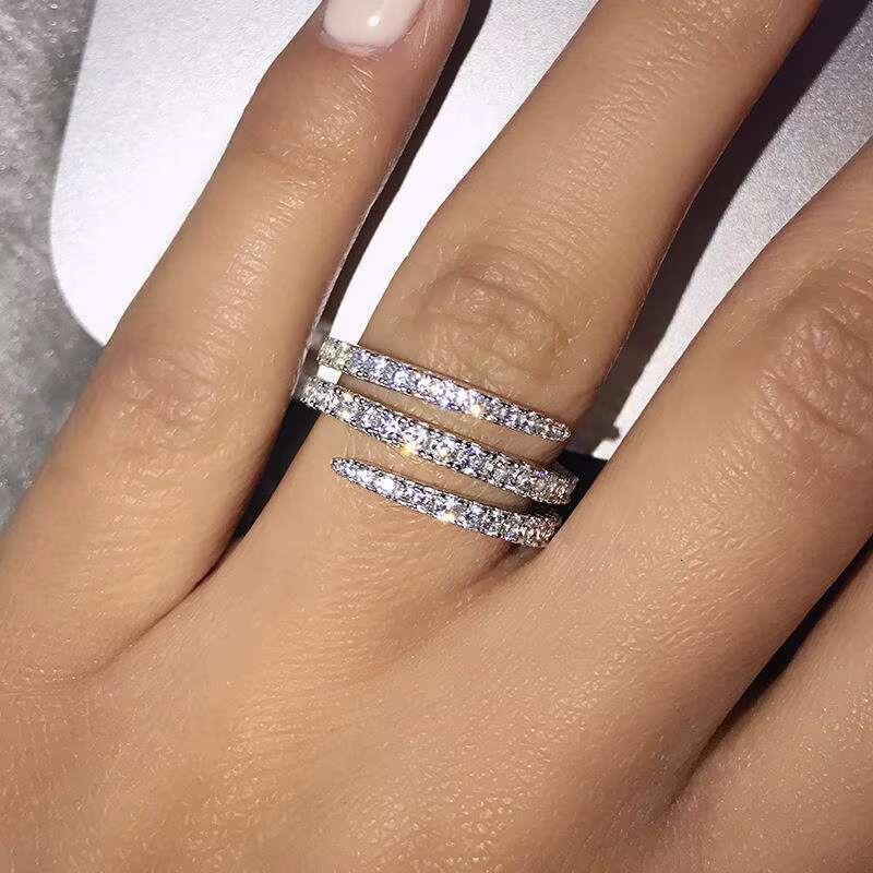 DHCollections Designer Style Nail Rings for Women CZ Micro Pave Elegant Adjustable Open Band Rings Silver Plated Copper 5-10 Sizes for Minimalist Chic