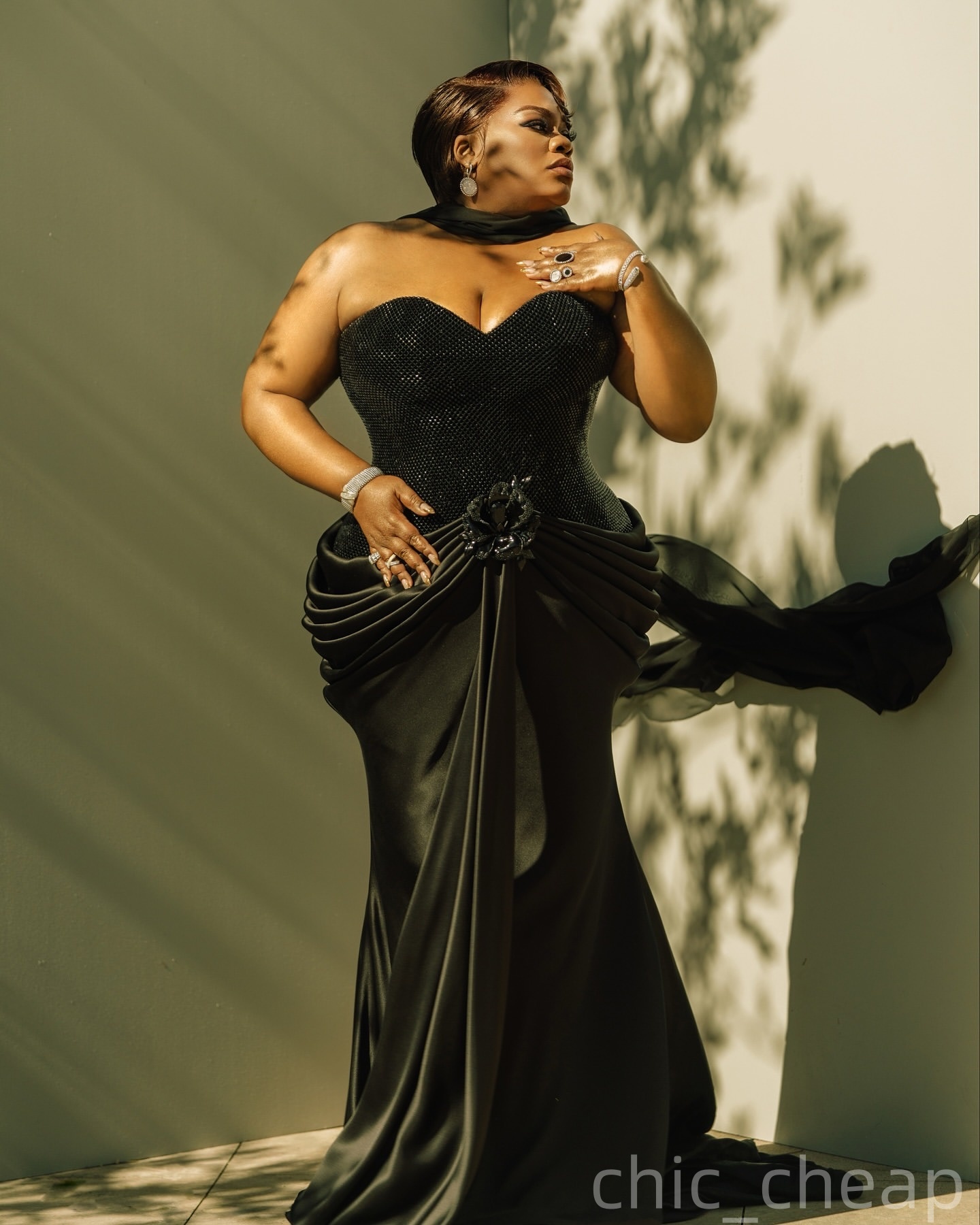 Mermaid Black Plus Size Prom Dresses 2025 Flower Satin Sweetheart Evening Formal Party Second Birthday Engagement Gowns Dress For Special Occasions