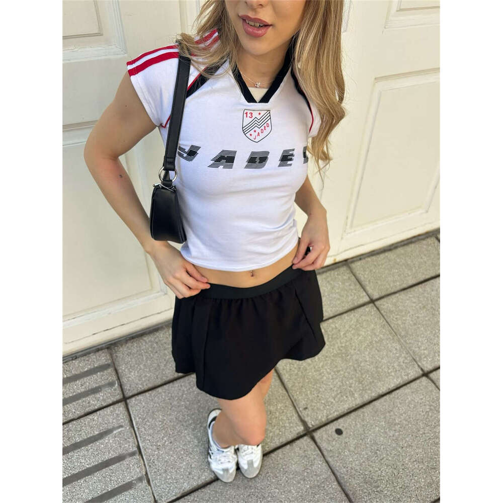 Autumn European and American sports fashion slim fit retro spicy girl letter printed short sleeved top shorts set 2025 temperament versatile new trend